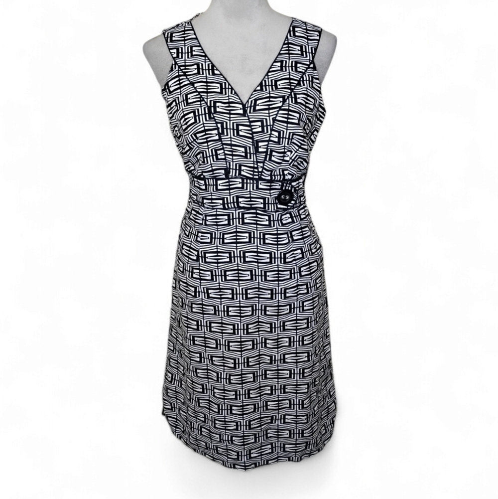 Metrostyle Linen Sheath Dress Black White Size 10